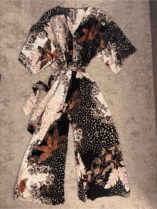 Dress Forum Pants - Dress Forum Cream and Brown Floral Print Jumpsuit